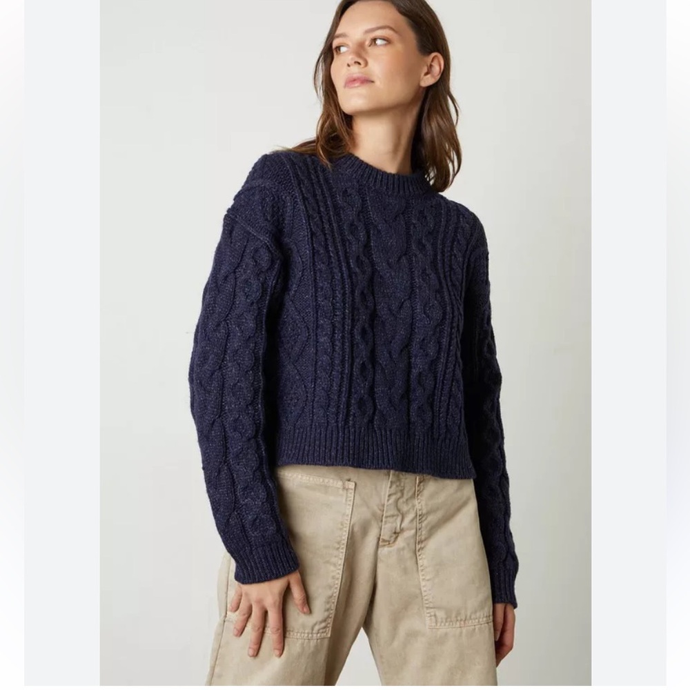 Velvet Navy Cable Knit Crew Neck Sweater
